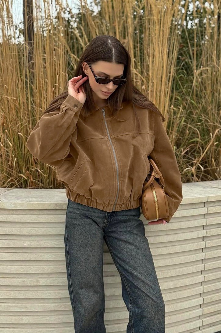 SOERA Genoveva Suede Zip Relaxed Jacket - Jacket - SOERA-418819-M-BROWN-30563 Brown M