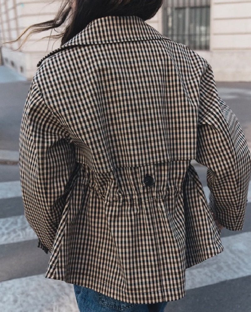SOERA Helena Drawstring Gingham Short Trench - Jacket - SOERA-913603-GIN-XS-25987 Beige XS