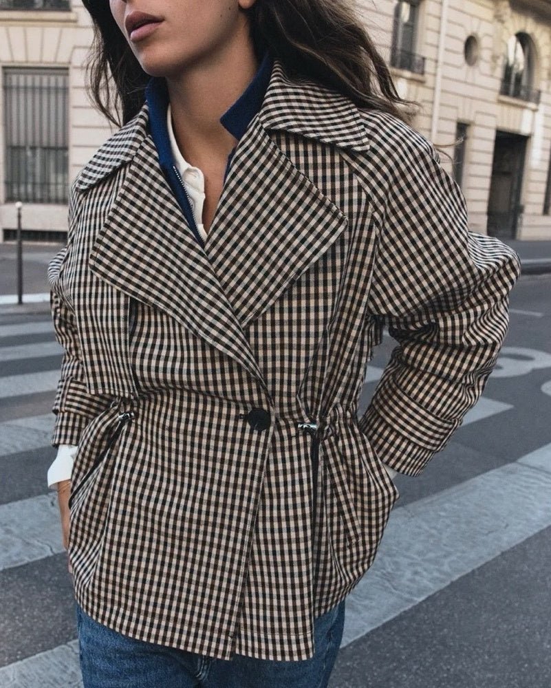 SOERA Helena Drawstring Gingham Short Trench - Jacket - SOERA-913603-GIN-XS-25987 Beige XS