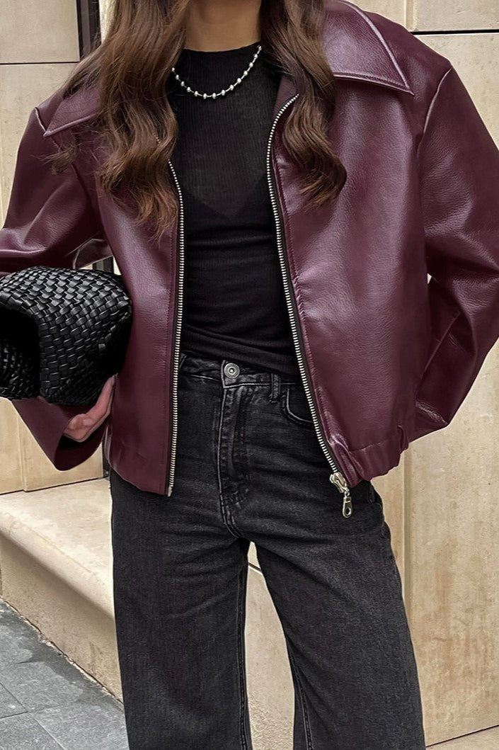 SOERA Ilona Faux Leather Matte Moto Jacket - Jacket - SOERA-522243-RED-M-68899 Burgundy M