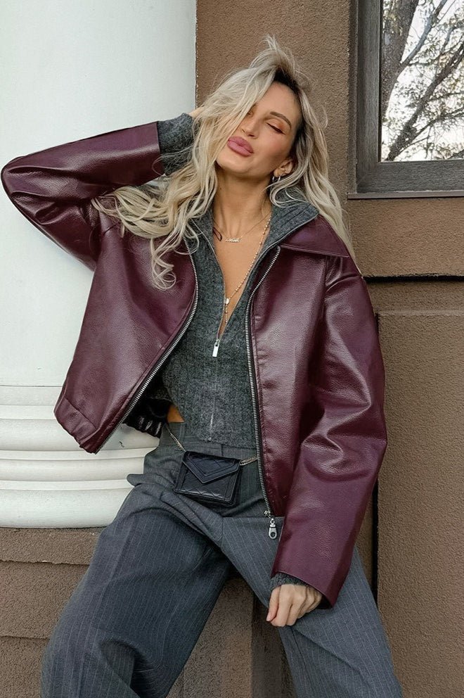 SOERA Ilona Faux Leather Matte Moto Jacket - Jacket - SOERA-522243-RED-M-68899 Burgundy M