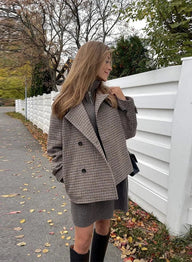 Nadia Houndstooth Buttoned Stand Collar Jacket
