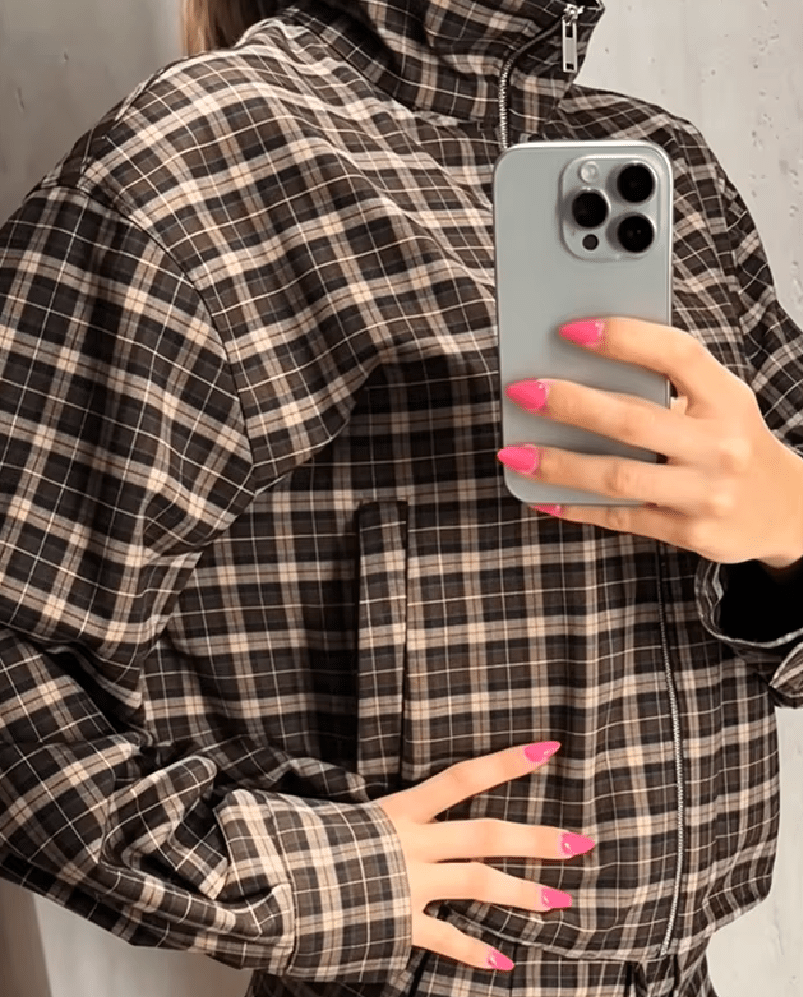 SOERA Rose High Collar Checked Zip Jacket - Jacket - SOERA-535939-PIC-S-06243 S