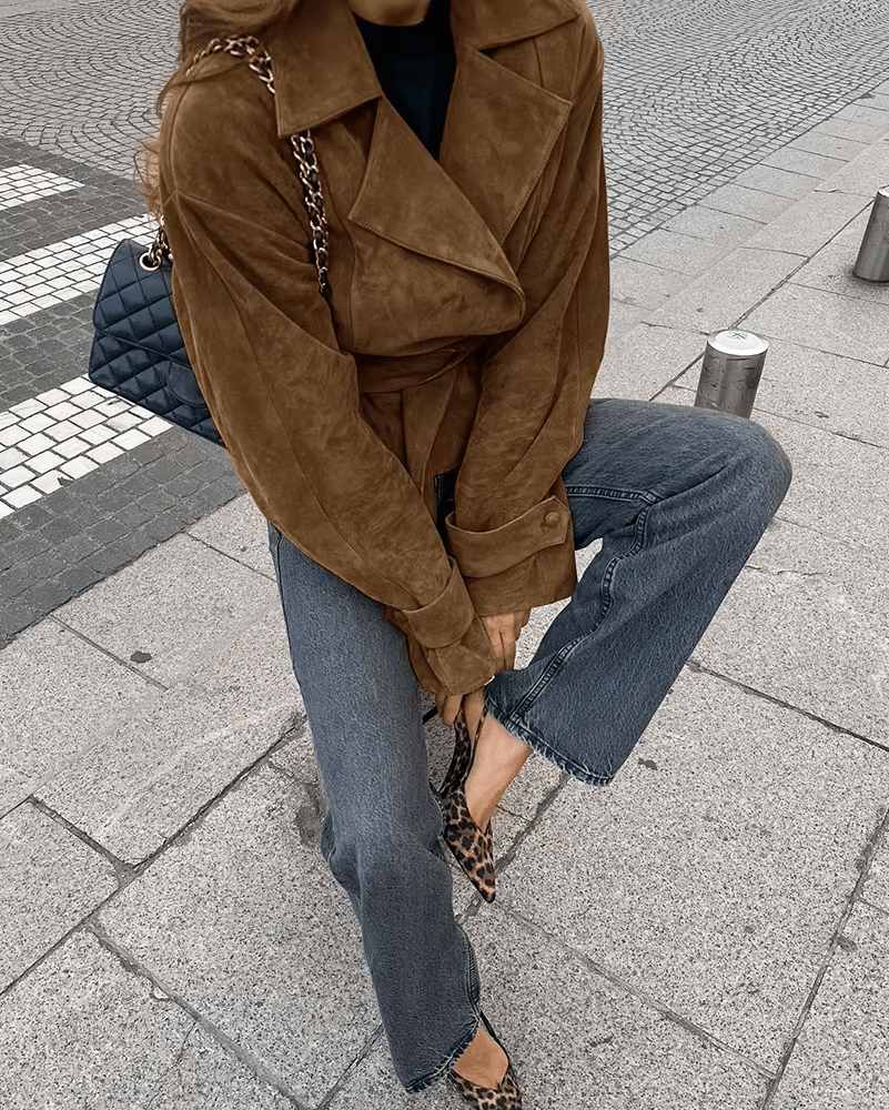 SOERA Ruth Faux Suede Belted Wrap Jacket - Jacket - SOERA-364803-BRO-L-21699 Brown L