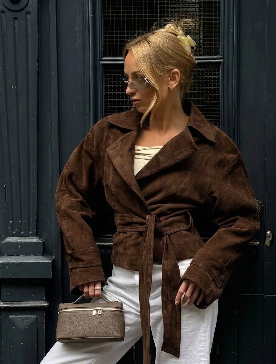 SOERA Ruth Faux Suede Belted Wrap Jacket - Jacket - SOERA-364803-BRO-M-88931 Brown M