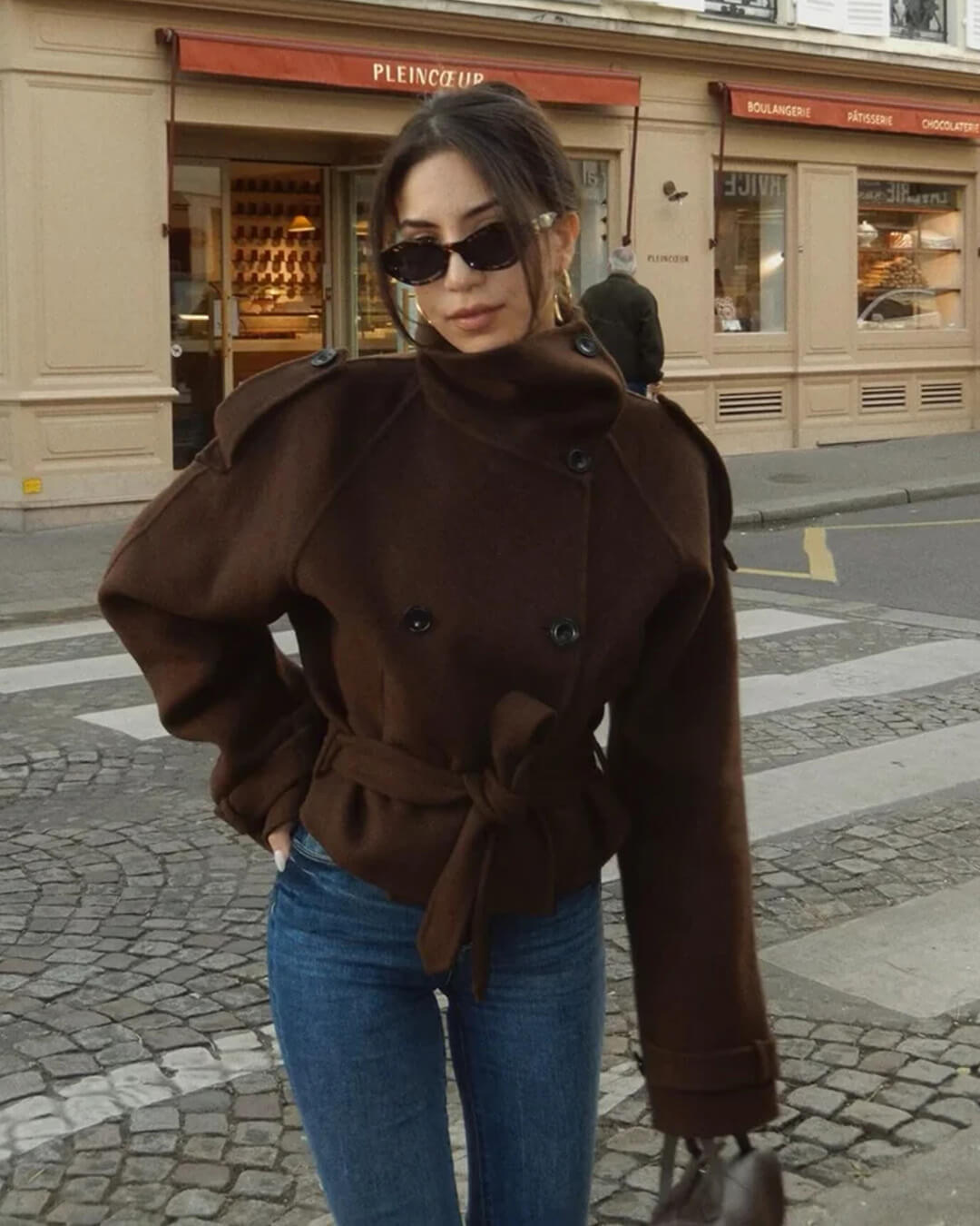 SOERA Debbie Stand Collar Short Trench Coat - Jackets - 1005010585967410-;bb1773321574175663066 Dark Brown M