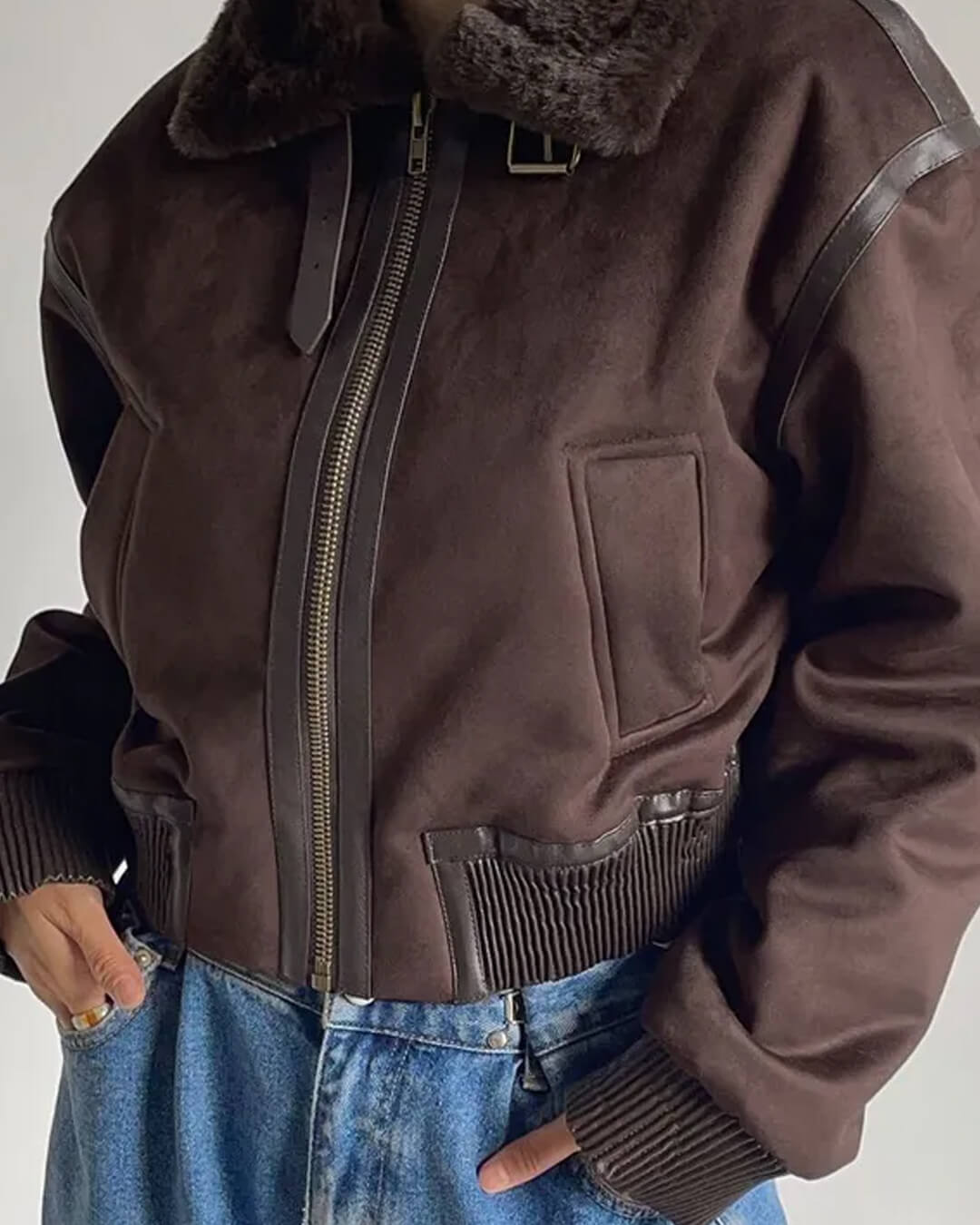 SOERA Esme Suede Short Bomber Jacket - Jackets - 1005006086971689-;pB1764703453922611997 Brown M