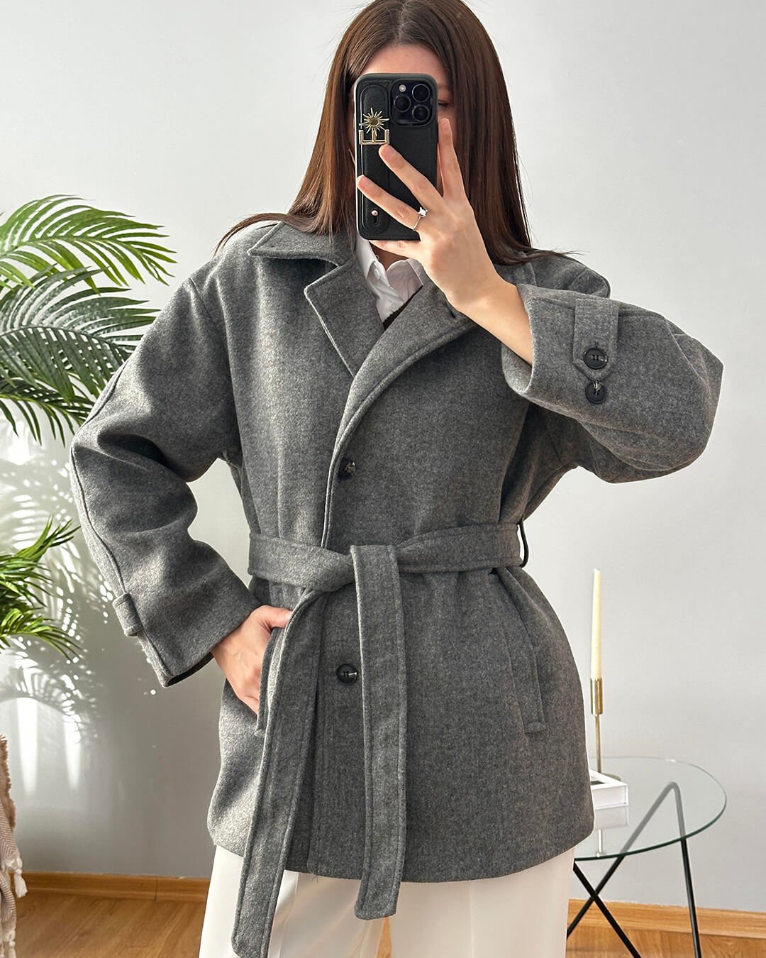 SOERA Felly Faux Wool Coat with Belt - Jackets - 3256809964317372-;zu1763625122225415948 Gray XS
