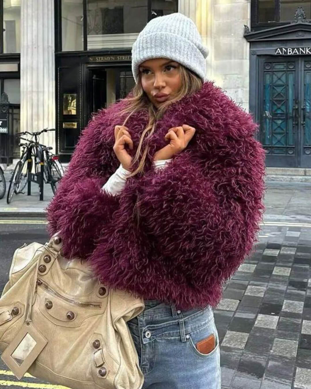SOERA Liza Fuzzy Faux Fur Coat - Jackets - pX1764442362180523509 Burgundy XS