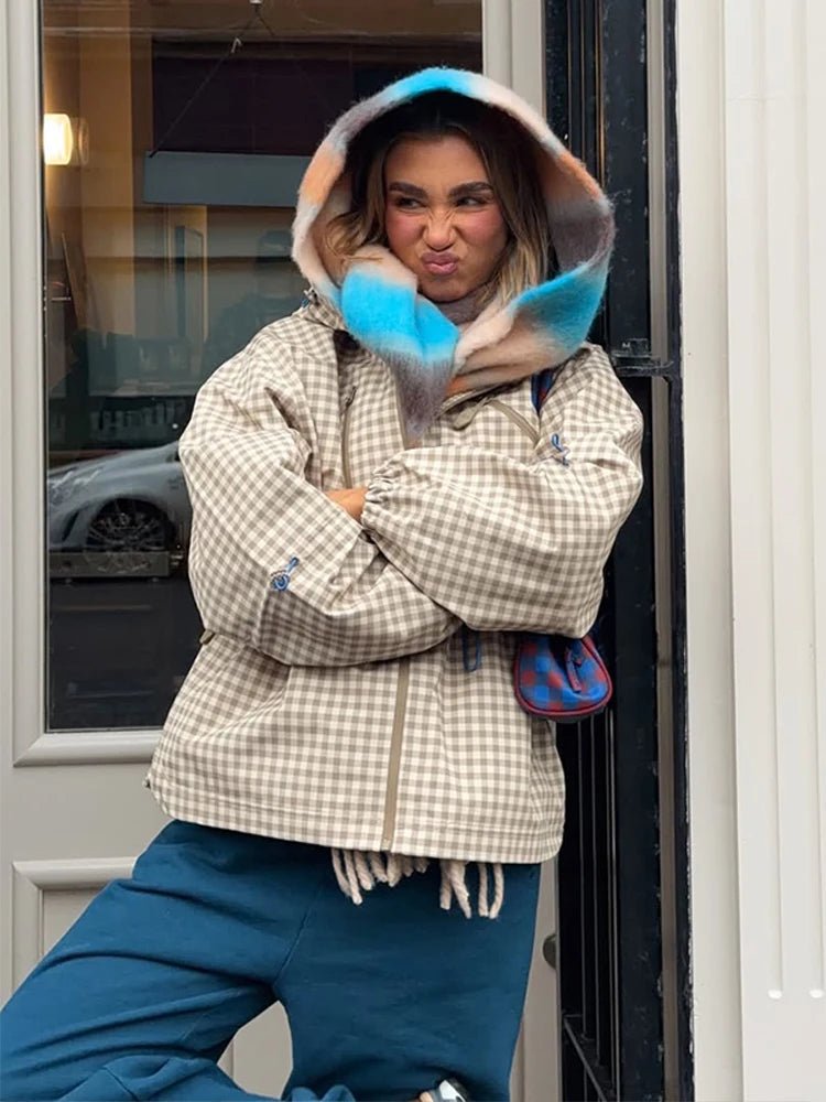 SOERA Marnie Plaid Hooded Zip Jacket - Jackets - 1005011795742449-;ej1775592292252208532 Beige S