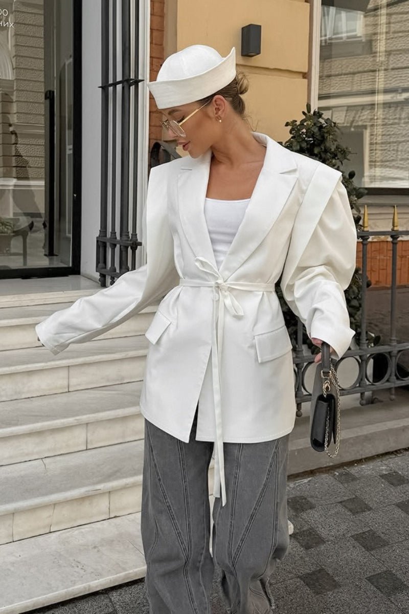 SOERA Megan Tie - Front Blazer - Jackets - RU1770276357225358513 White M