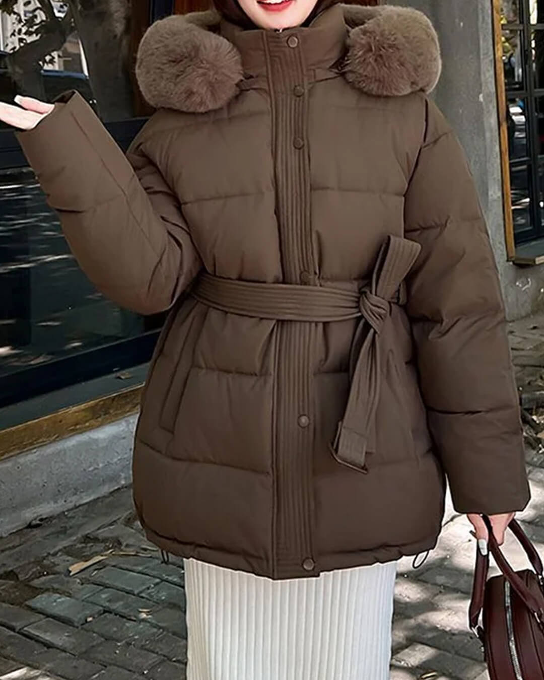 SOERA Myrtle Faux Fur Collar Coat - Jackets -  Dark Brown S