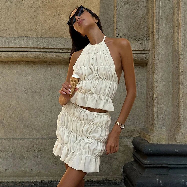 SOERA Celeste Pleated Backless Two - Piece Set - Jumpsuit -  Beige M