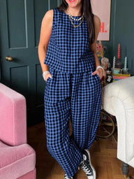 Completo Wren gilet smanicato a quadri e pantaloni a nove punti