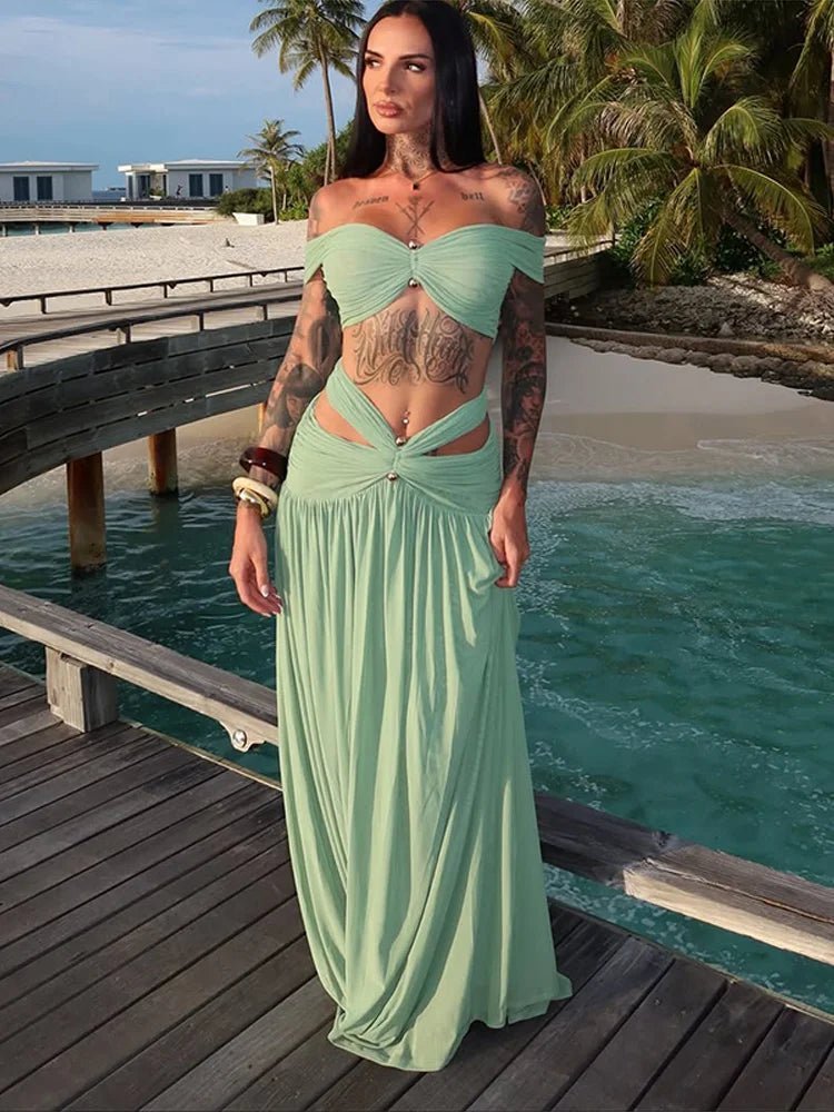 SOERA Beatrice Backless Beach Two-Piece Set - Matching Sets - SOERA-329475-GRE-S-44131 S