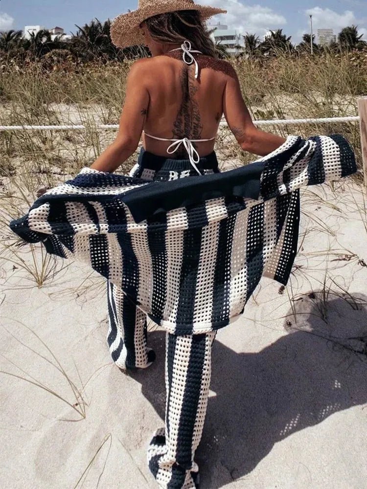 SOERA Carmen Striped Crochet Co-Ord Set - Matching Sets - SOERA-750403-S-NAVY-16323 Navy S