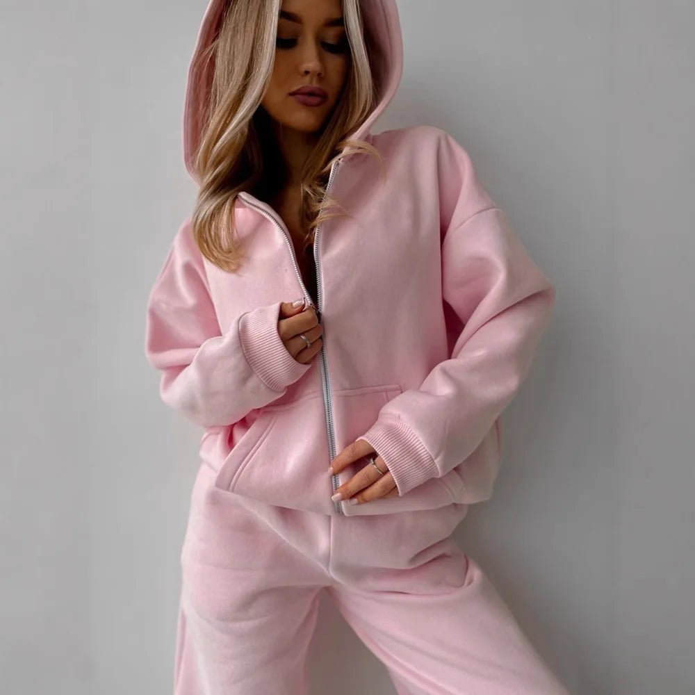 SOERA Cecilia Oversized Hoodie Track 2 Piece Set - Matching Sets - 1005009714209042-;kT1769414230101960515 Pink L