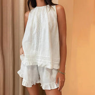 Completo Dahlia con volant e shorts senza maniche