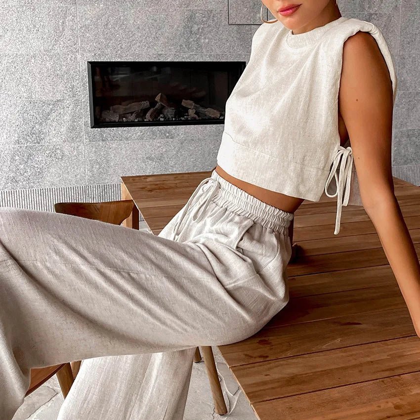 Completo due pezzi Delfina in lino con top corto