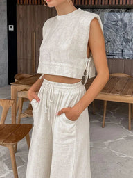 Completo due pezzi Delfina in lino con top corto