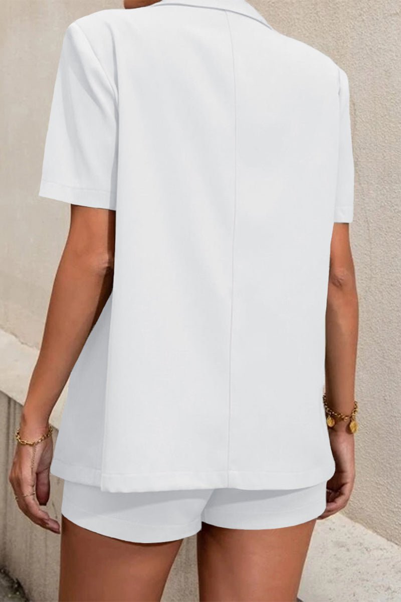 SOERA Elena Two - Piece Collared Short Sleeve Set - Matching Sets -  White M