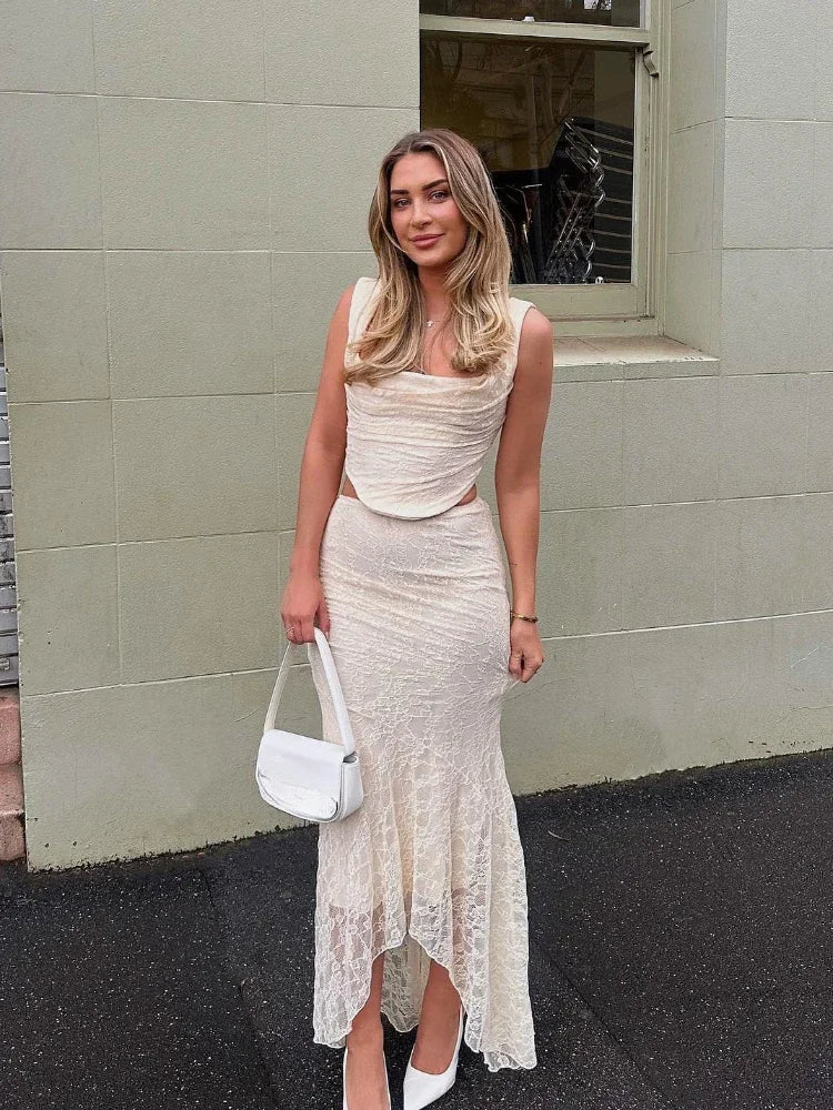 SOERA Esmeralda Lace Maxi Skirt Set - Matching Sets - 1005006072013774-;XD1770739110496756101 Beige Set M