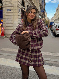 Jessica Check Bomber Jacket & Skort Set