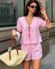 Set corto due pezzi Kate a righe con fiocco frontale