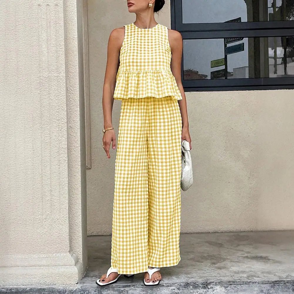 SOERA Leanne Plaid Ruffle Two-Piece Set - Matching Sets -  Yellow S