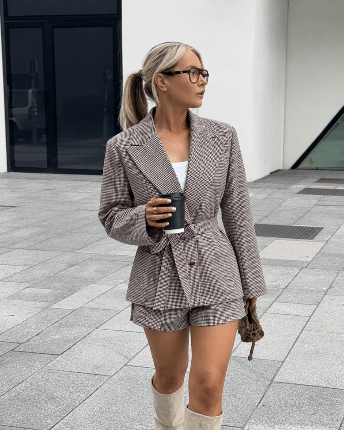 SOERA Lucy Houndstooth Belted Shorts Suit - Matching Sets - 1005010106269418-;Mc1770303445138165376 S