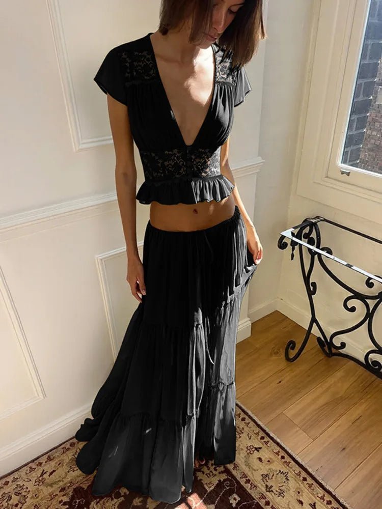 Morrigan Top in pizzo e gonna in chiffon coordinati