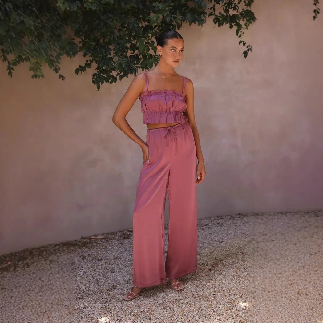 SOERA Serena Wide Leg Ruffle Set - Matching Sets -  Yellow XS