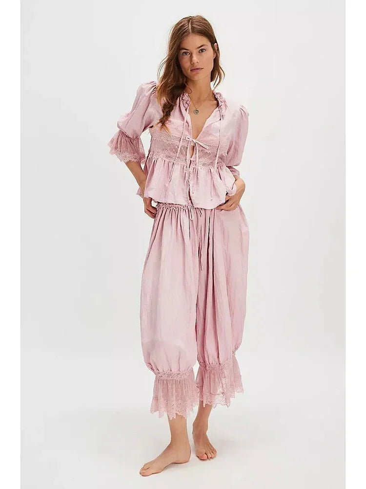 SOERA Sophia Lace Lantern Suit - Matching Sets - SOERA-292931-PIN-S-69219 Pink S