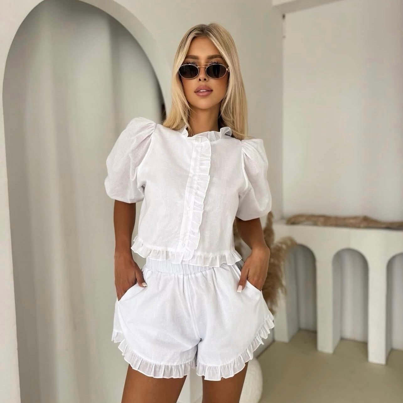 SOERA Stacey Frill Hem Co-Ord Set - Matching Sets - eW1775689430717616121 White M