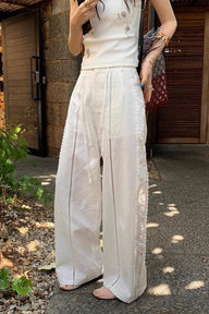 Clara Linen Lace Splicing Straight Pants