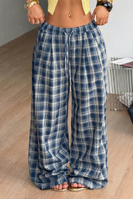 Pantaloni a quadri Lola a gamba larga con coulisse