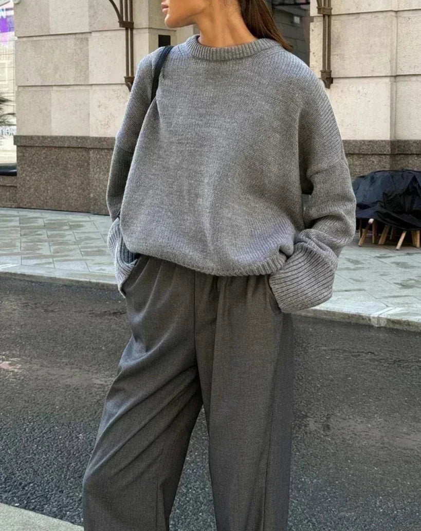 SOERA Georgette Ribbed Knit Sweater - Pullover - pa1768690473142344374 Grey M