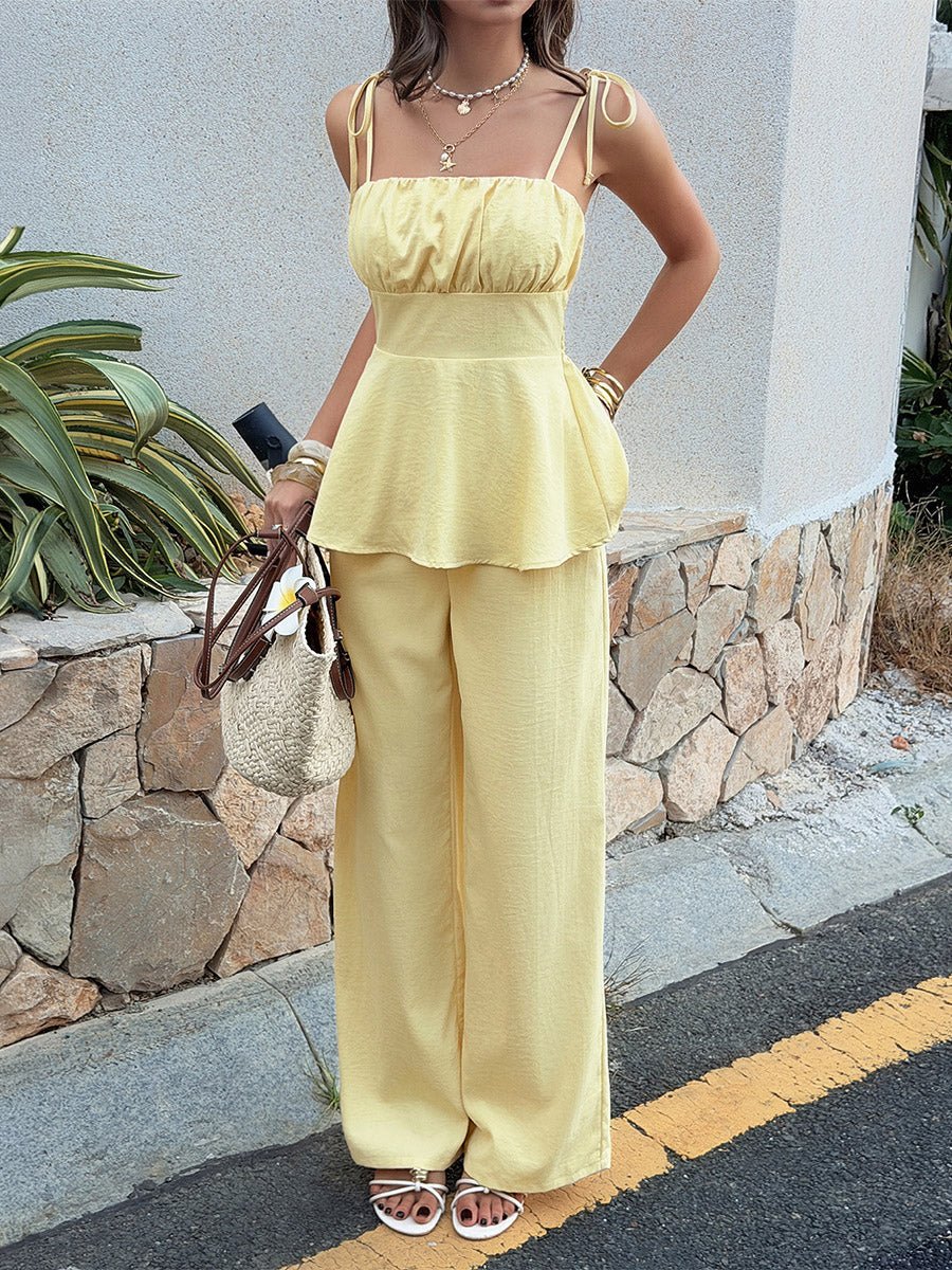 SOERA Annalyn Pleated Spaghetti Strap Two - Piece Set - Set -  Yellow Set 2XL