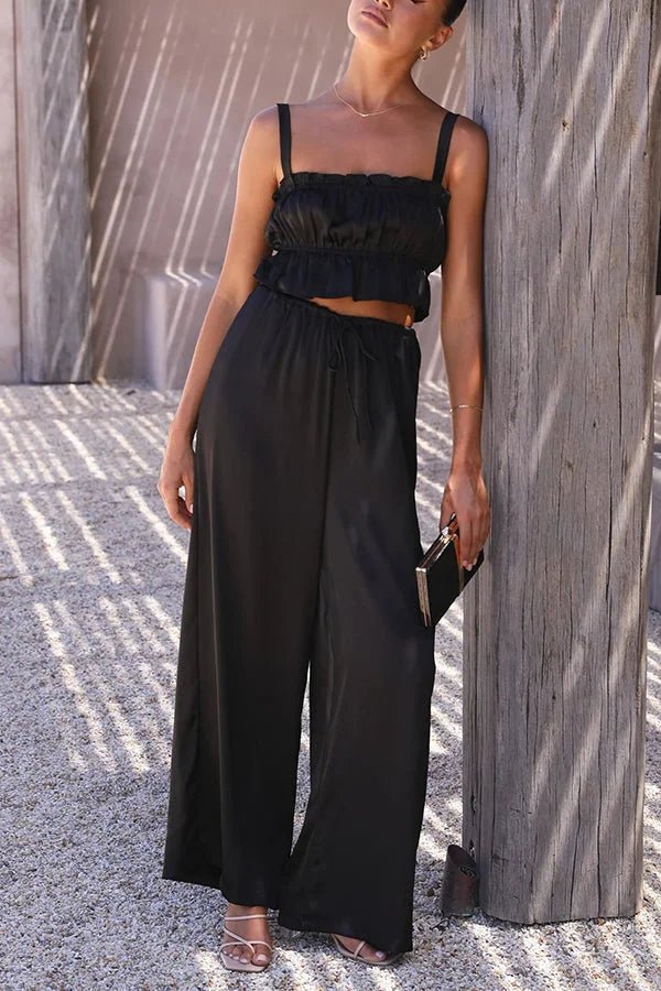 SOERA Julianne Ruffle Top Elastic Waist Pants Set - Set - Rj1776125365231051488 Black S