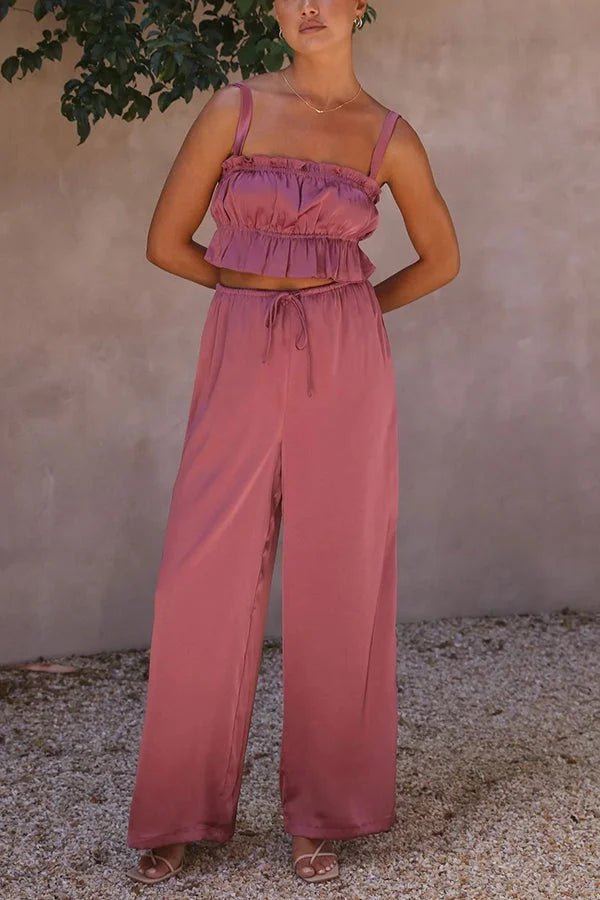 SOERA Julianne Ruffle Top Elastic Waist Pants Set - Set - UV1776125365232409577 Dusty Rose L
