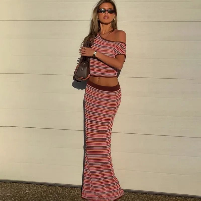 SOERA Lyndie Striped Knit Dress Set - Set - SOERA-968579-RED-O-64483 Pink Set One Size