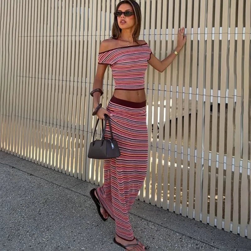 SOERA Lyndie Striped Knit Dress Set - Set - SOERA-968579-RED-O-64483 Pink Set One Size