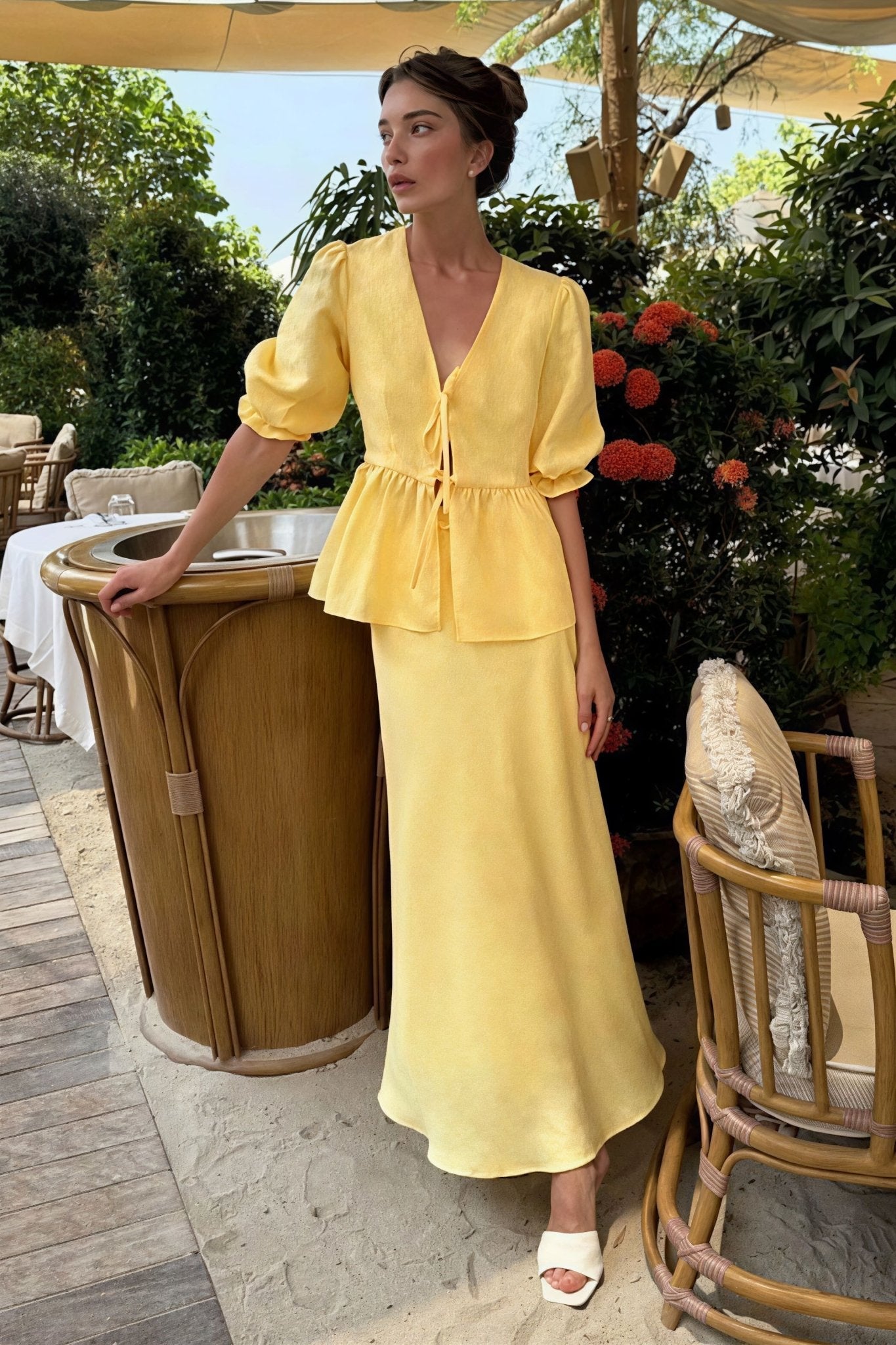 SOERA Indra Tie - Front Ruffle Skirt Set - Sets -  Yellow S