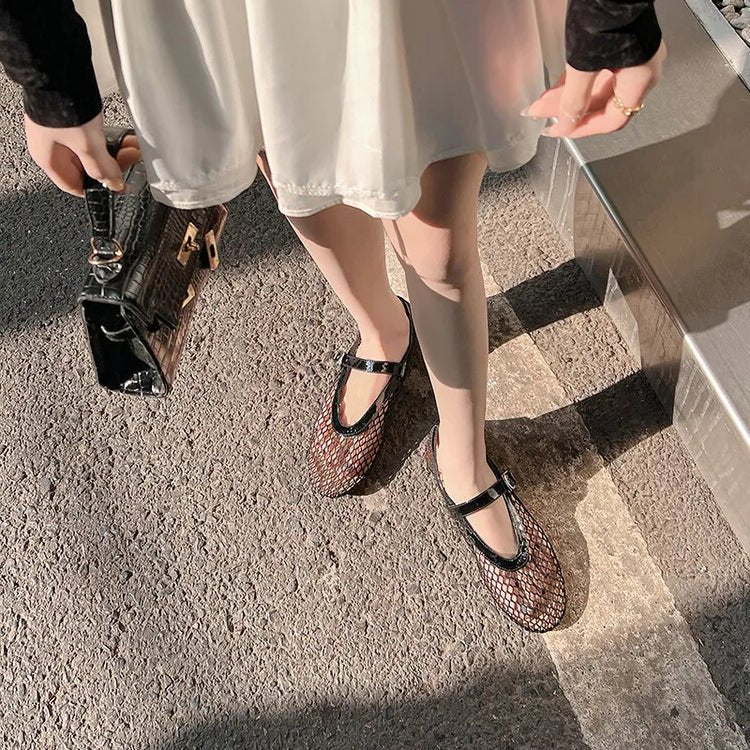SOERA Bianca Buckled Mesh Ballet Flats - Shoes -  Black 35