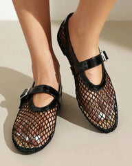 Bianca ballerine da punta in mesh con fibbia