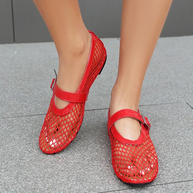 SOERA Bianca Buckled Mesh Ballet Flats - Shoes -  Silver 35