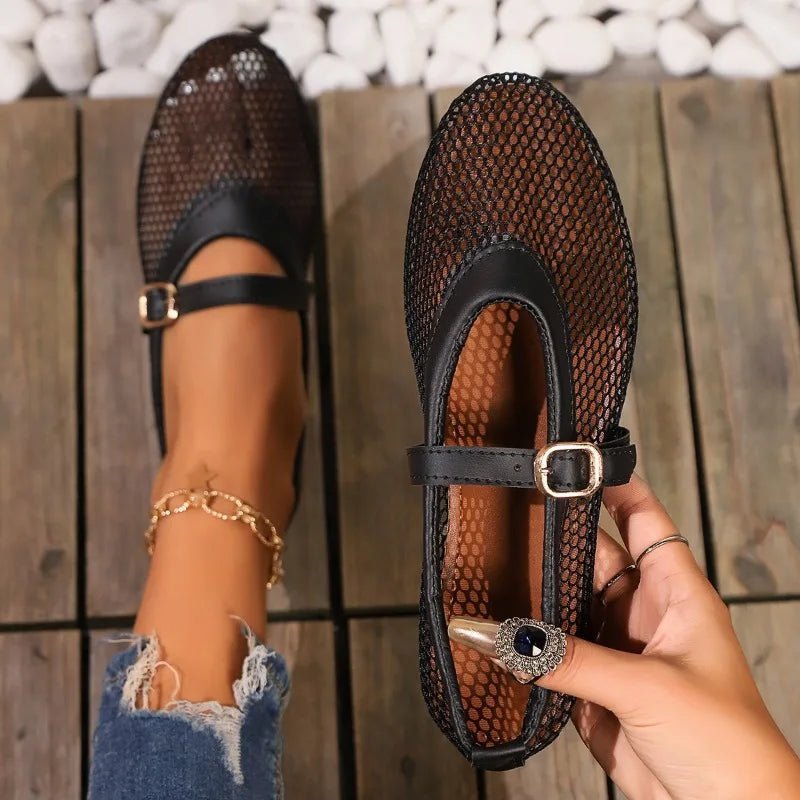 SOERA Hermione Mesh Mary Jane Ballet Flats - Shoes -  Black 35