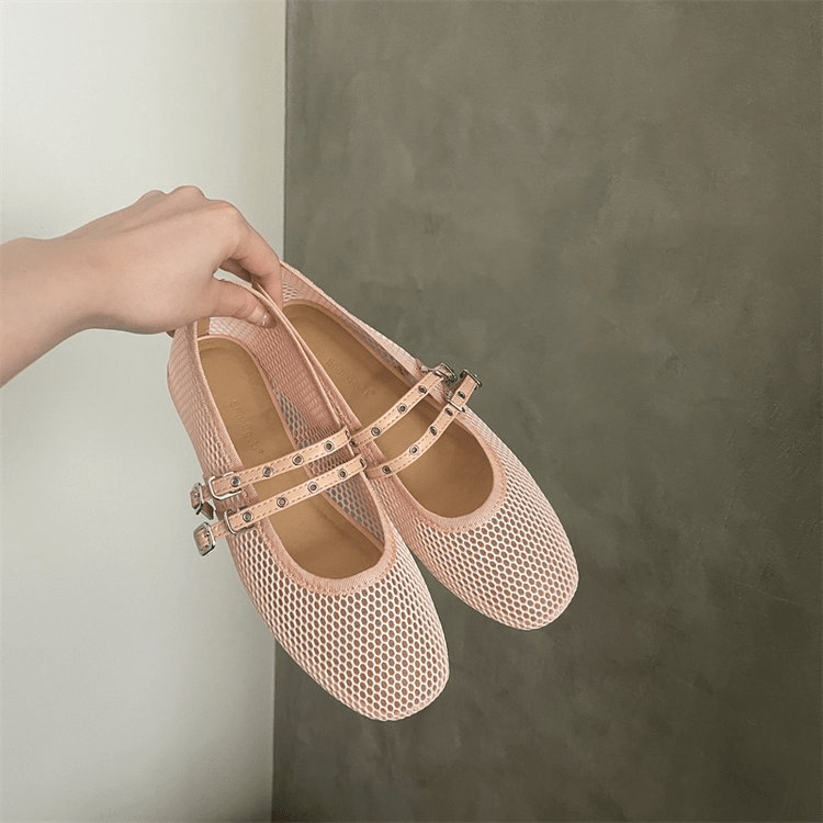 SOERA Valerie Buckled Mesh Ballet Flats - Shoes - 1005008919633161-;OO1774869391273543480 Pink 35