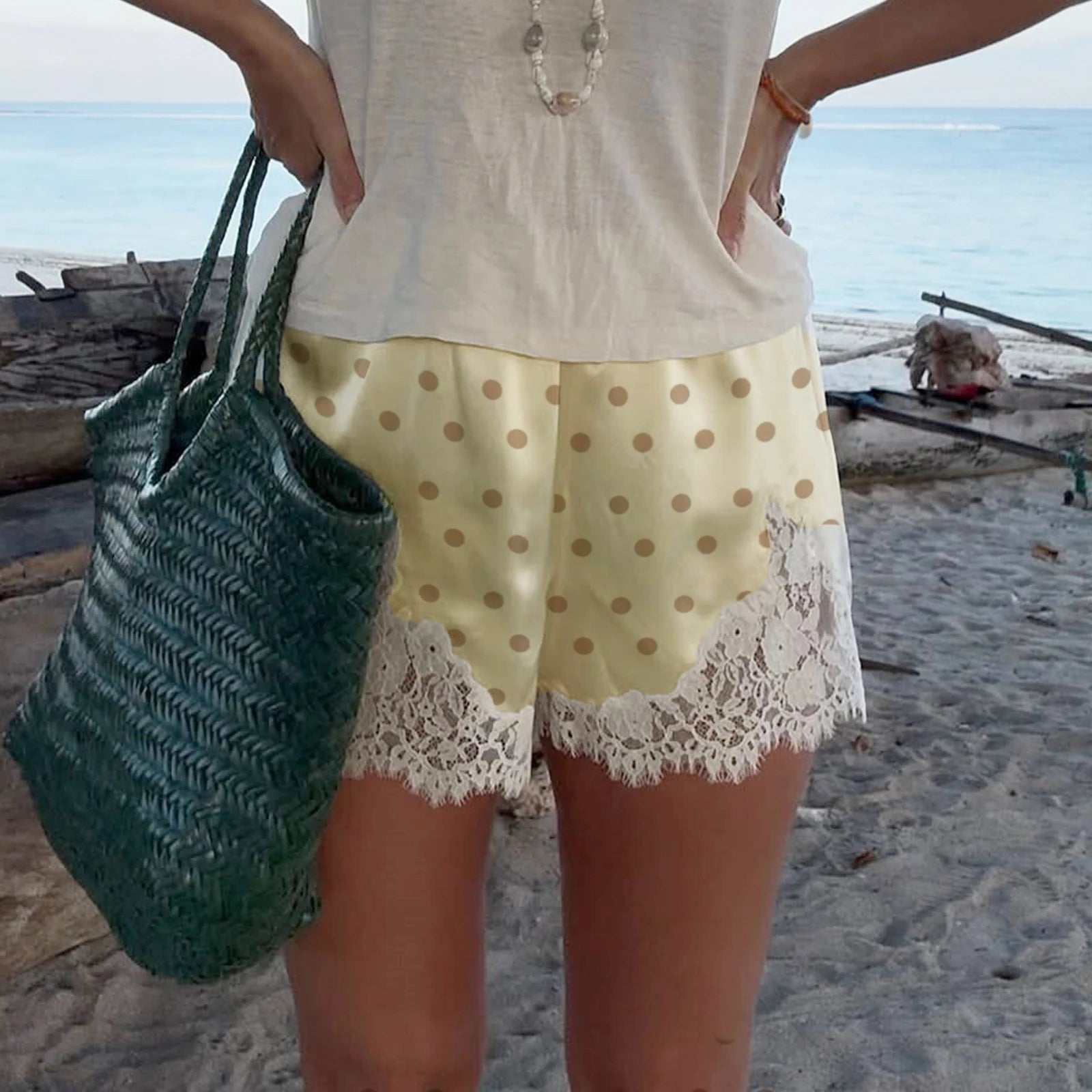 SOERA Pauleen Polka Dot Lace Trim Shorts - Shorts - 1005010162043391-;yP1774012026701161684 White Red S