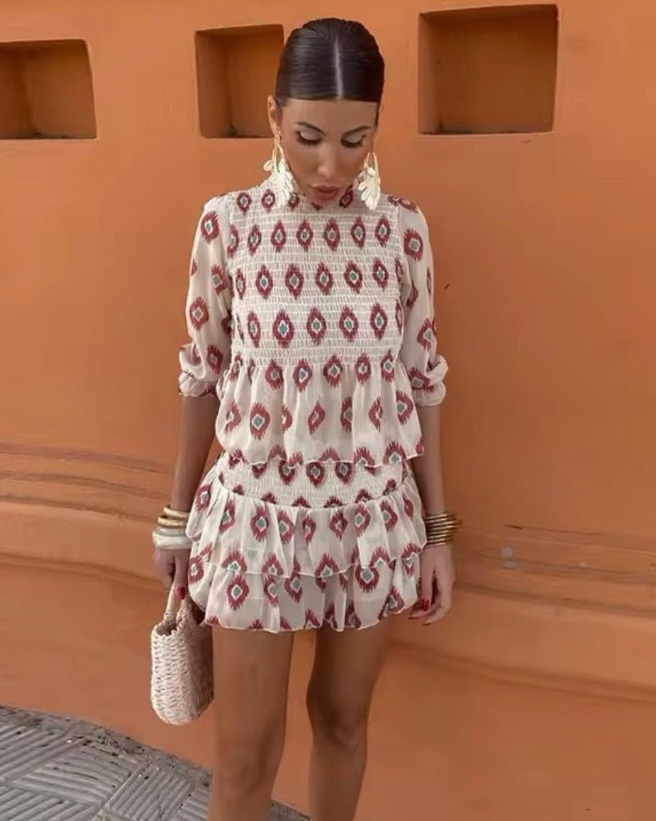SOERA Iris Geometric Print Tiered Mini Skirt Set - Skirt Set - SOERA-841795-WEI-S-30627 S